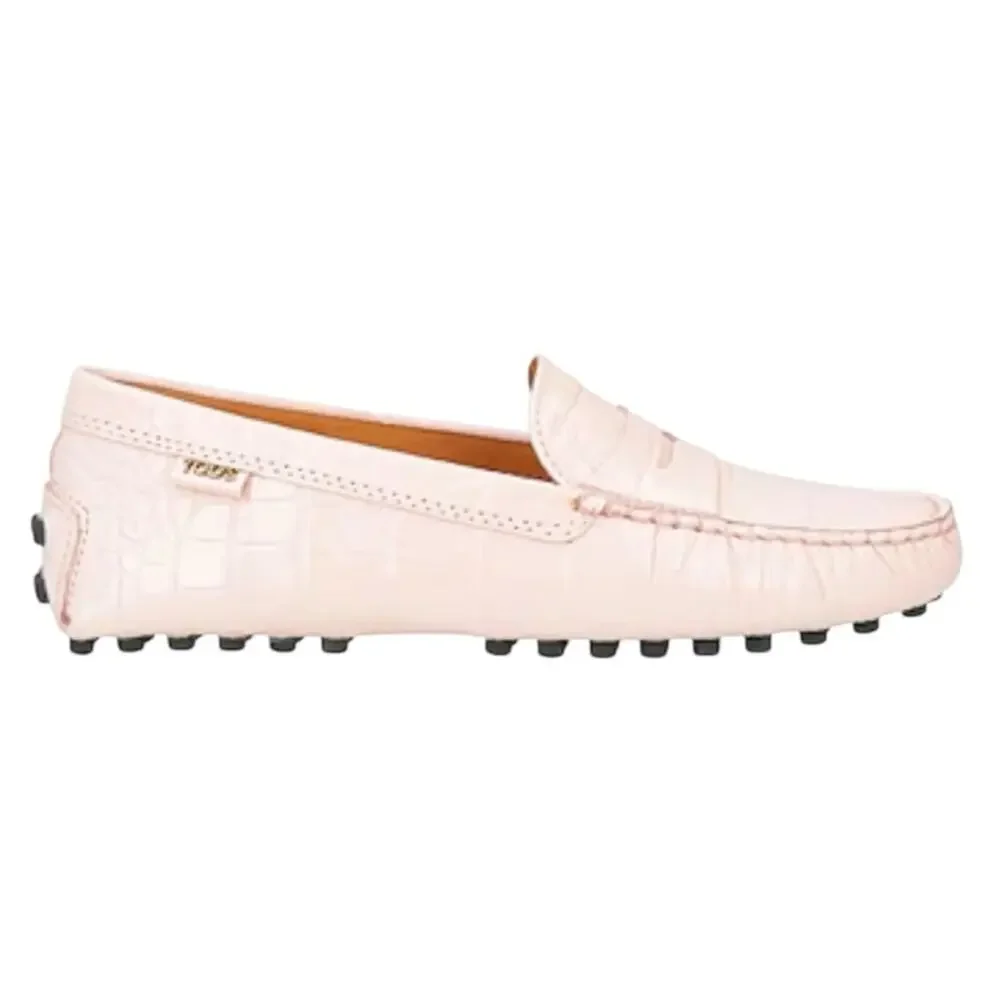 Tod’s Gommino Penny Bar Croc-Embossed Leather Pink Driving Loafers Size‎ 37 US 7